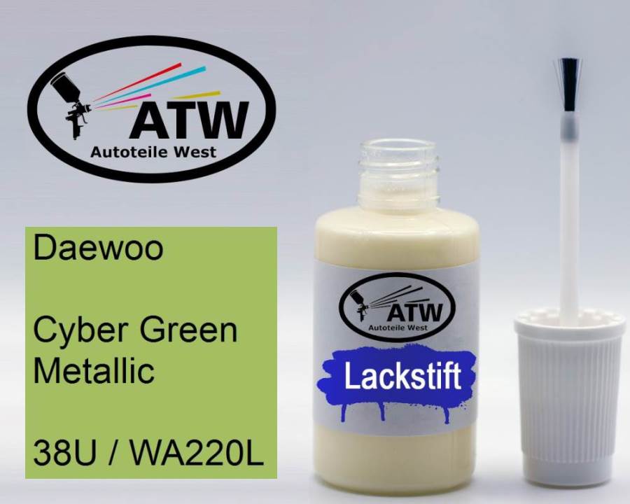 Daewoo, Cyber Green Metallic, 38U / WA220L: 20ml Lackstift, von ATW Autoteile West.